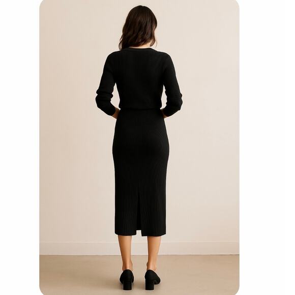 Vince Black Ribbed Knit Pencil Skirt With Back Slit Classic Minimalist Small - Picture 15 of 16